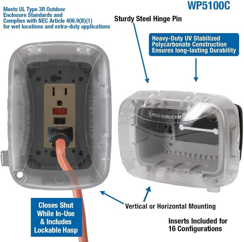 Intermatic WP5100C Weatherproof Electrical Box - Single Gang, Versatile Outdoor Outlet Cover - Secure Design for Outdoor GFCI Outlets, Durable Plug Cover - 2 Pack - Image 2